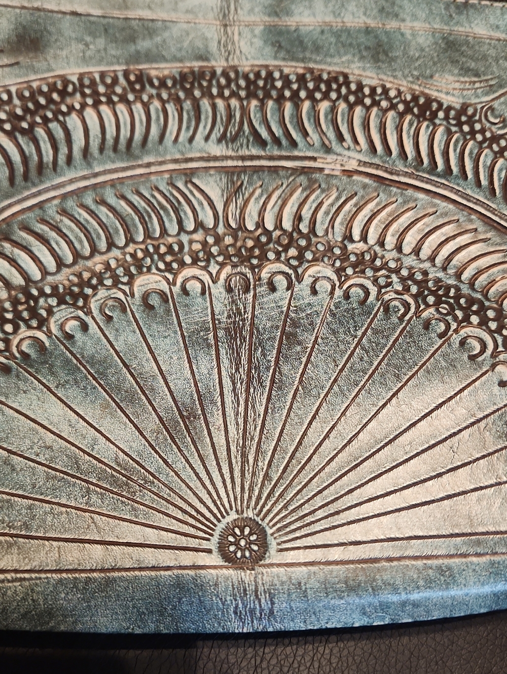Hand-Tooled Turquoise Leather Wristlet Clutch - Picture 15 of 15